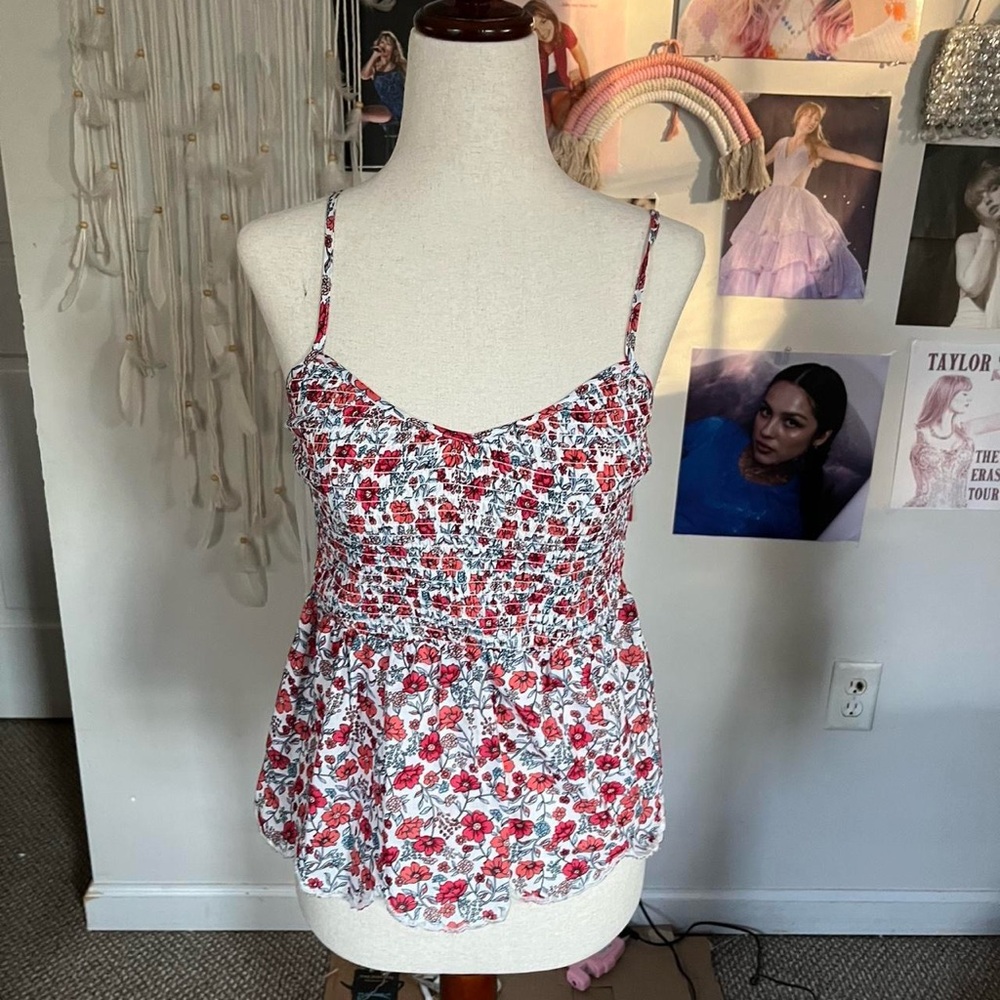 No Boundaries Red and White Floral Camisole